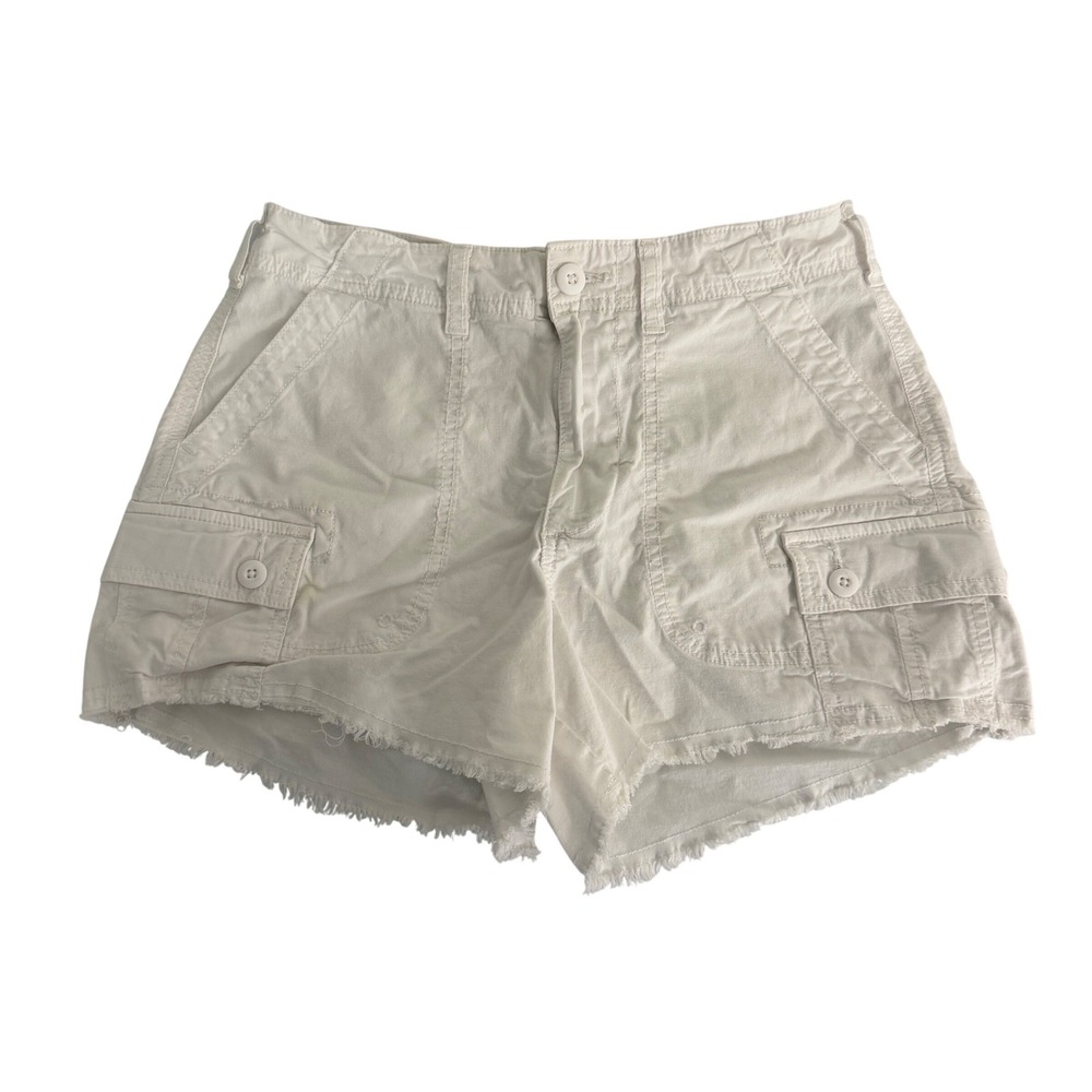 American Eagle Cargo Shorts Womens Size 2 90's‎ Boyfriend Stretch Raw Hem White